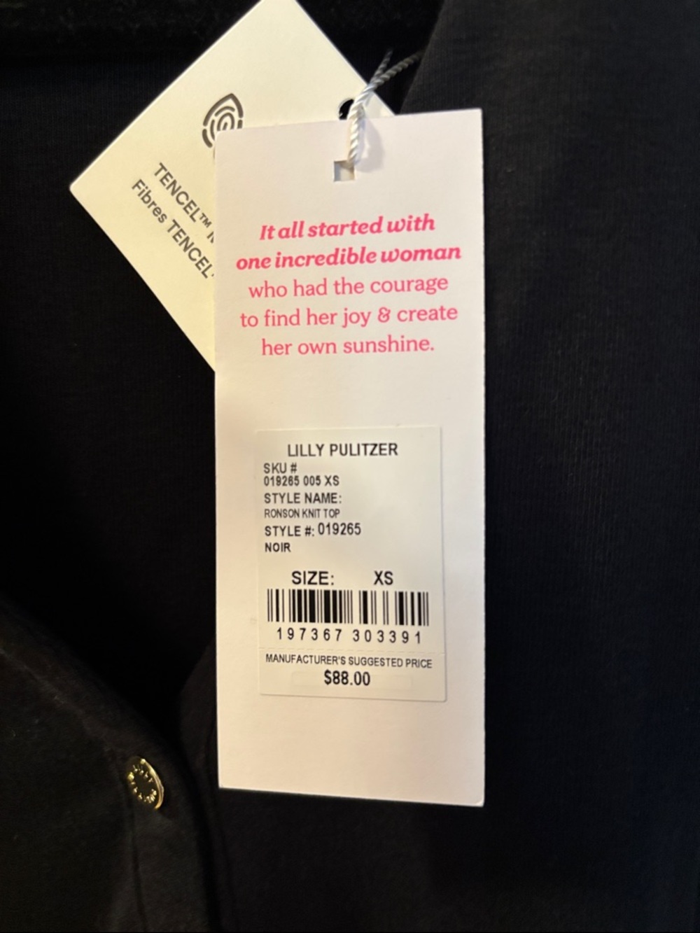 Lilly Pulitzer Ronson Top Black XS NWT - Picture 3 of 3